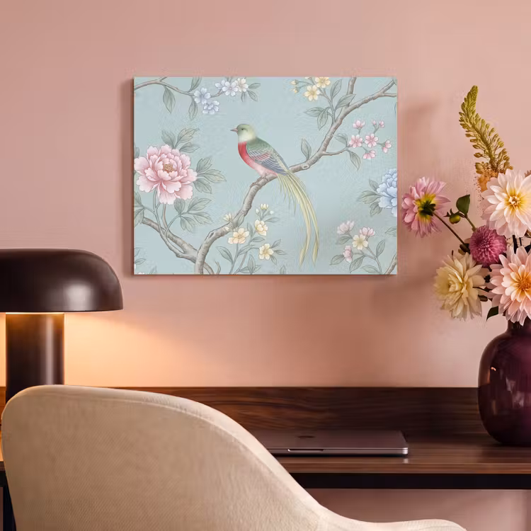 Akoestisch schilderij - Vogel - Bloemen - Kleurrijk — 4
