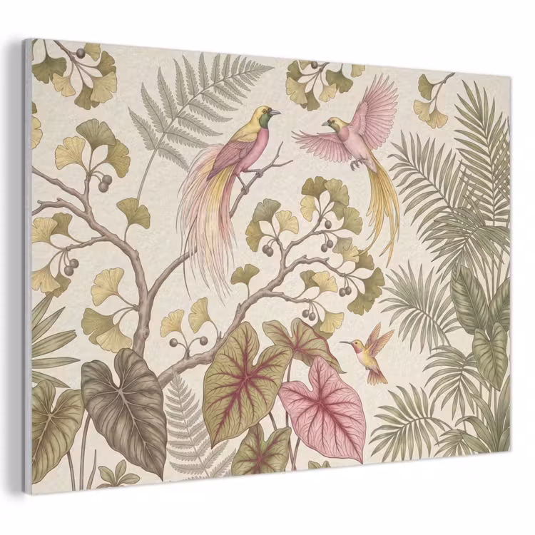 Akoestisch schilderij - Vogels - Tropisch - Botanisch - Roze — 1