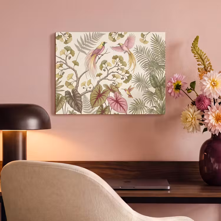 Akoestisch schilderij - Vogels - Tropisch - Botanisch - Roze — 4