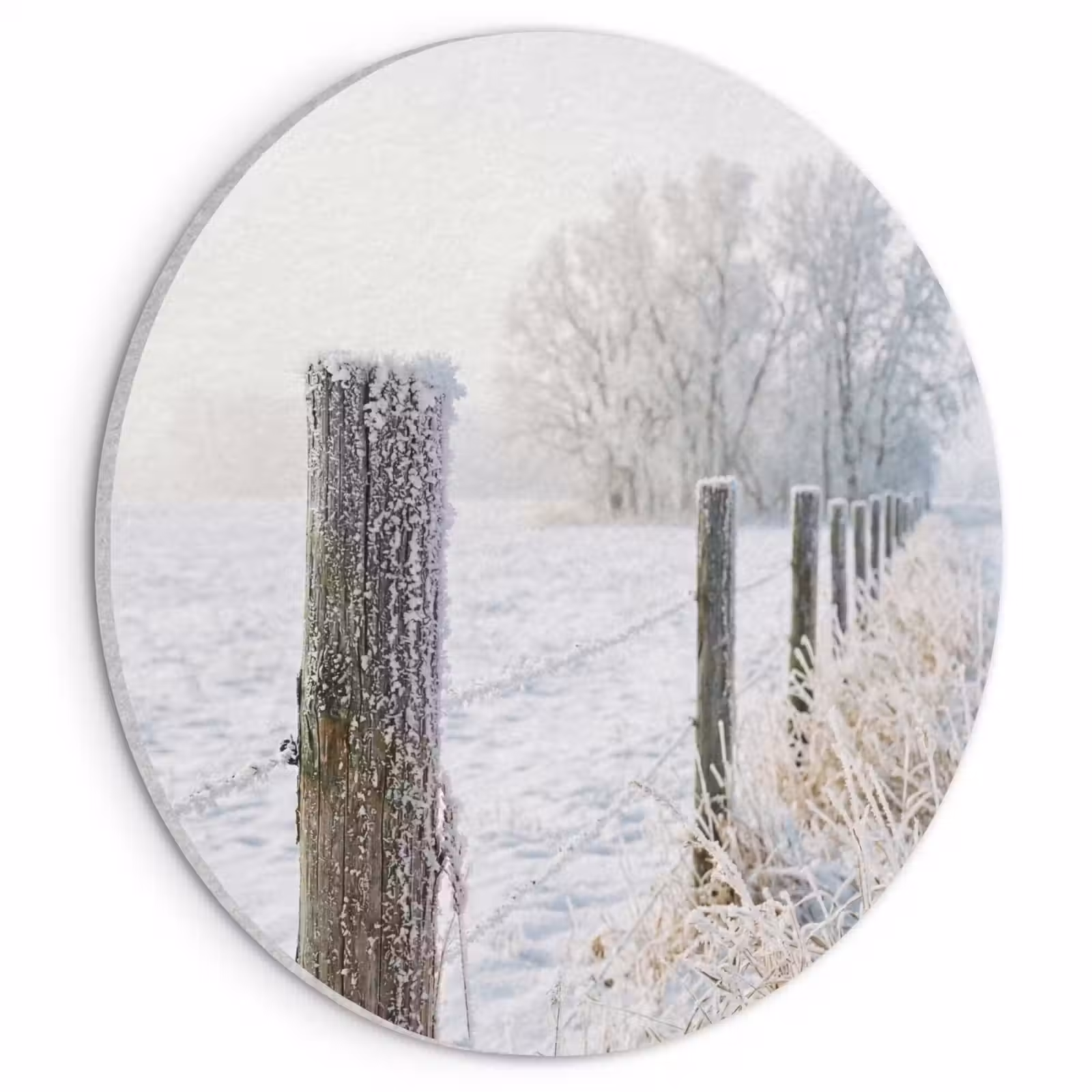 Akoestisch schilderij rond - Hek - Sneeuw - Mist - Platteland - Nostalgisch — 1