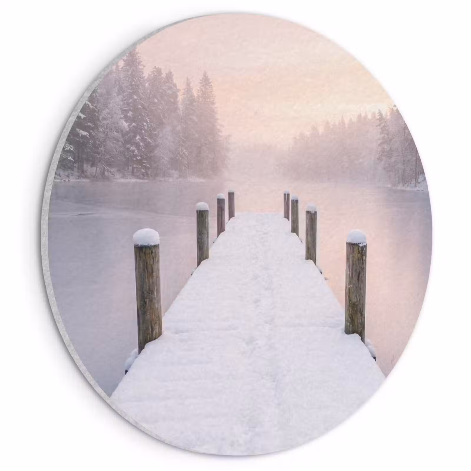 Akoestisch schilderij rond - Steiger - Meer - Mist - Winter - Serene — 1
