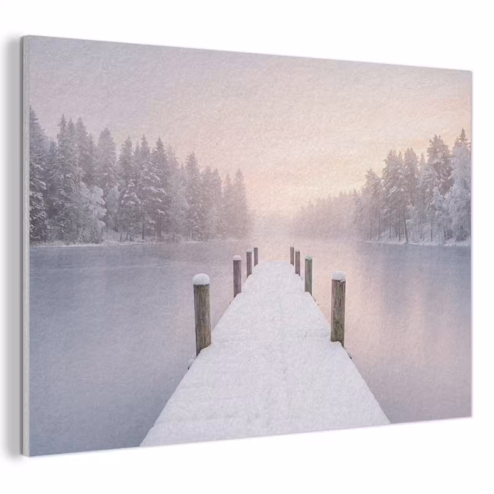 Akoestisch schilderij - Steiger - Meer - Mist - Winter - Serene — 1