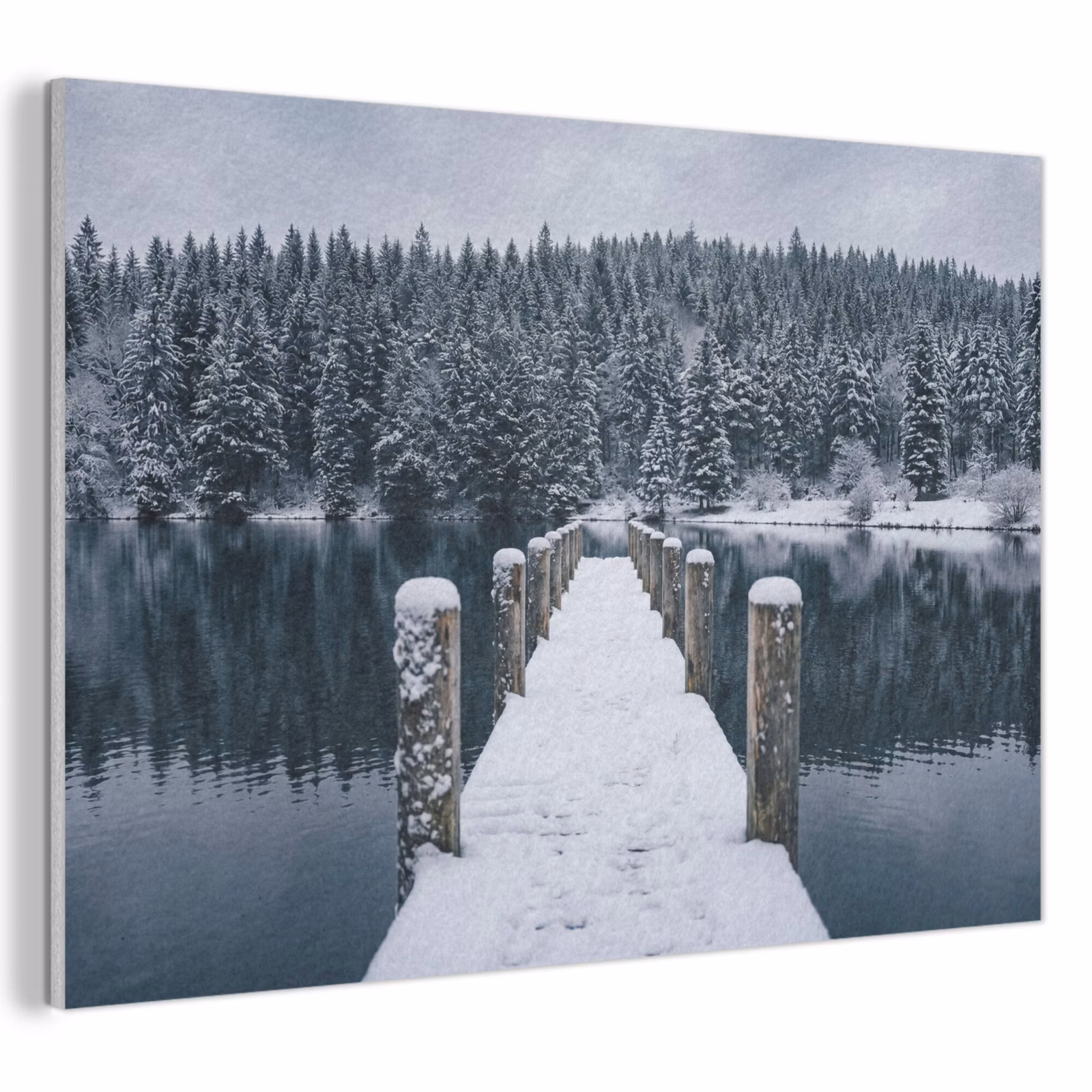Akoestisch schilderij - Steiger - Meer - Sneeuw - Bergen - Rustgevend — 1