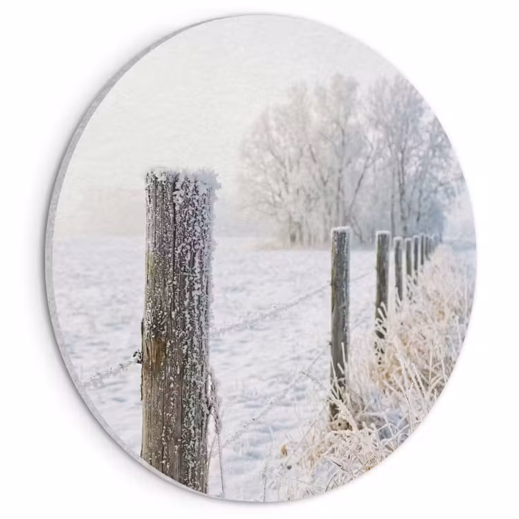 Akoestisch schilderij rond - Hek - Sneeuw - Mist - Platteland - Nostalgisch — 1