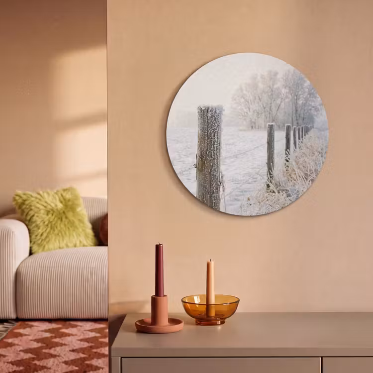 Akoestisch schilderij rond - Hek - Sneeuw - Mist - Platteland - Nostalgisch — 3