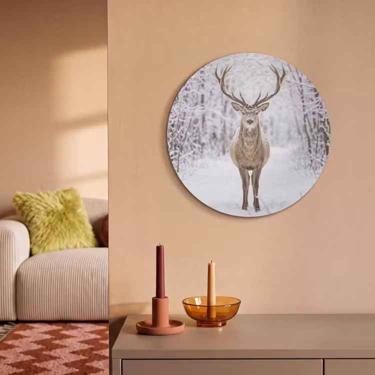 Akoestisch schilderij rond - Hert - Winter - Bos - Natuur - Wit — 3