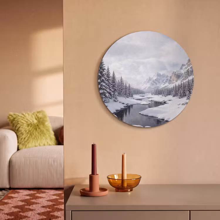 Akoestisch schilderij rond - Sneeuwlandschap - Bergen - Rivier - Winter — 3