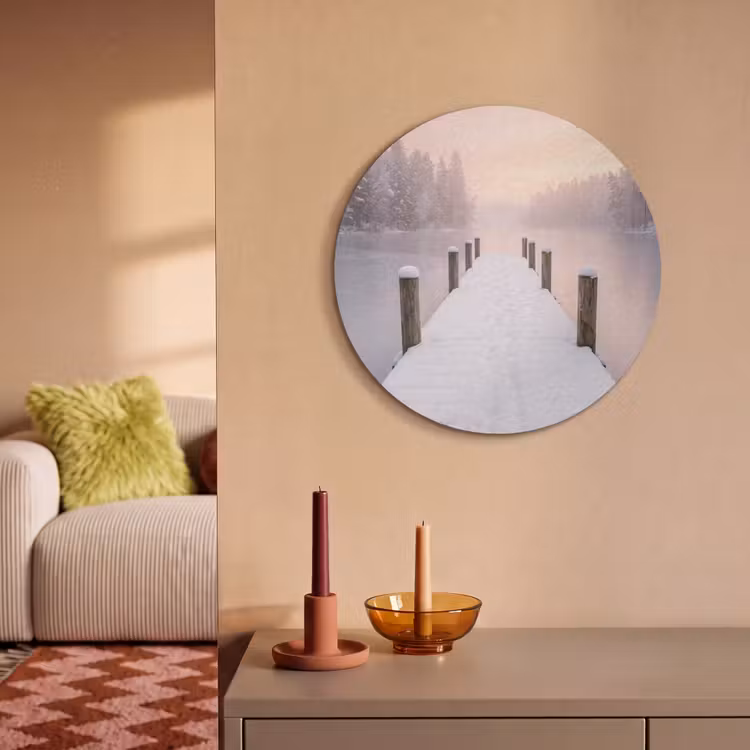 Akoestisch schilderij rond - Steiger - Meer - Mist - Winter - Serene — 3