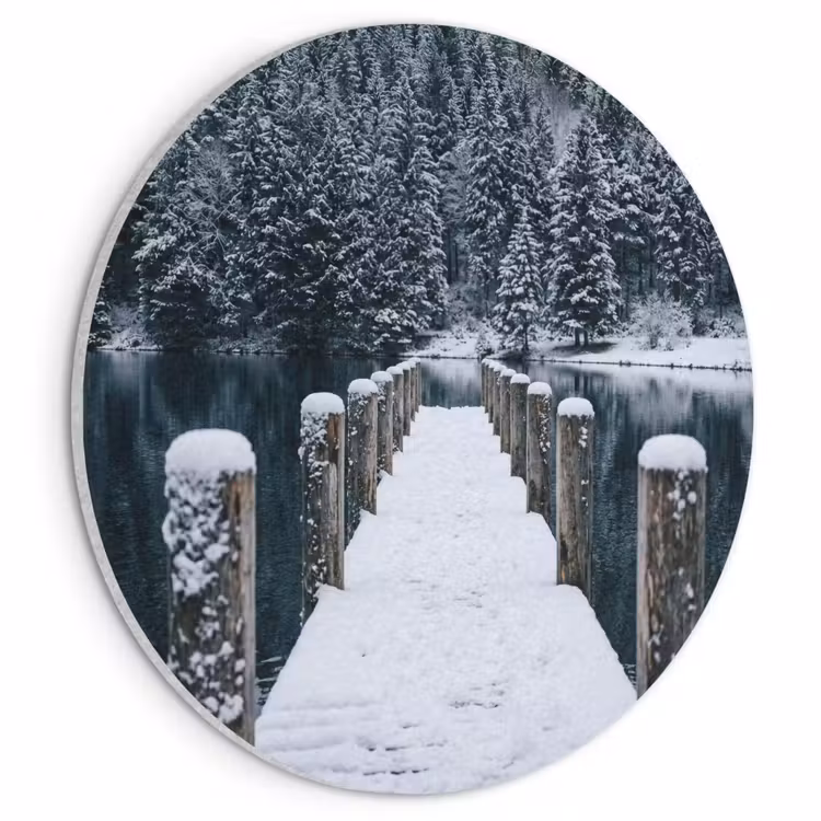 Akoestisch schilderij rond - Steiger - Meer - Sneeuw - Bergen - Rustgevend — 1