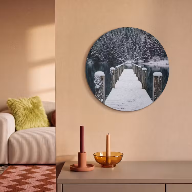 Akoestisch schilderij rond - Steiger - Meer - Sneeuw - Bergen - Rustgevend — 3