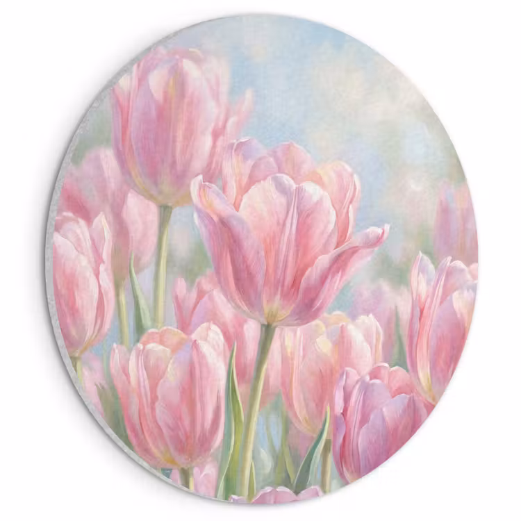 Akoestisch schilderij rond - Tulpen - Veld - Lente - Roze — 1