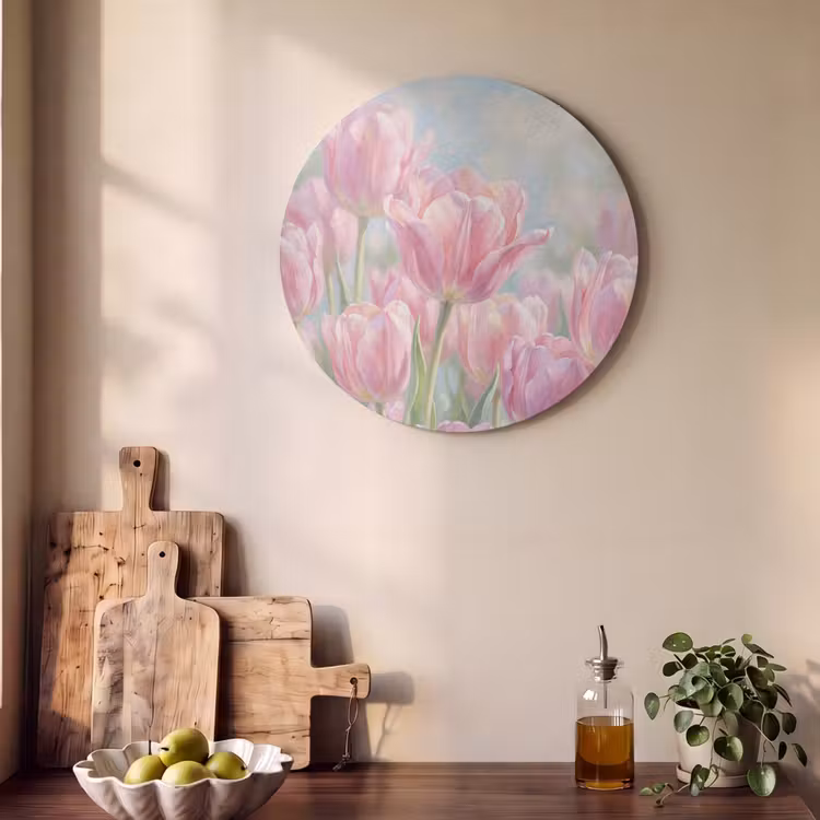 Akoestisch schilderij rond - Tulpen - Veld - Lente - Roze — 4