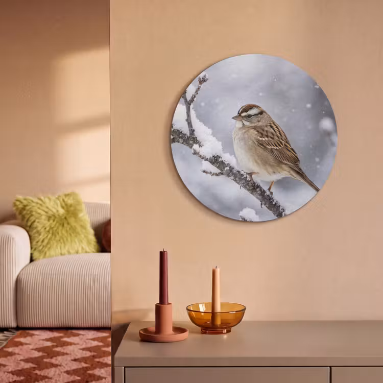 Akoestisch schilderij rond - Vogel - Tak - Sneeuw - Winter — 3