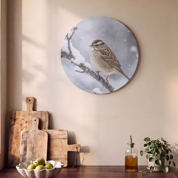 Akoestisch schilderij rond - Vogel - Tak - Sneeuw - Winter — 4