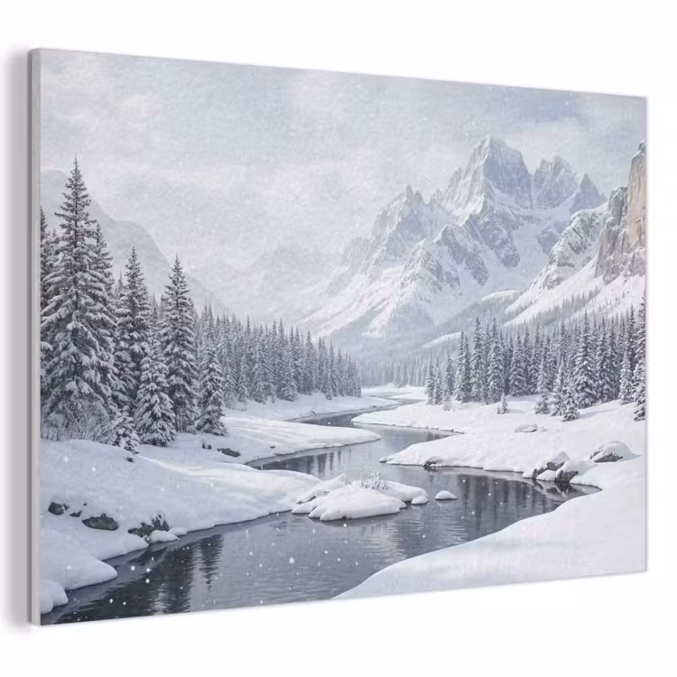 Akoestisch schilderij - Sneeuwlandschap - Bergen - Rivier - Winter — 1