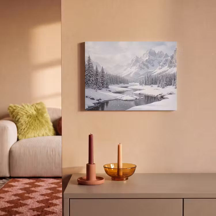 Akoestisch schilderij - Sneeuwlandschap - Bergen - Rivier - Winter — 2