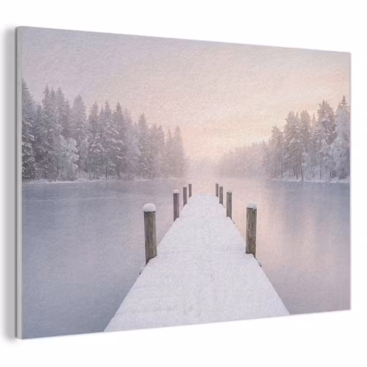Akoestisch schilderij - Steiger - Meer - Mist - Winter - Serene — 1