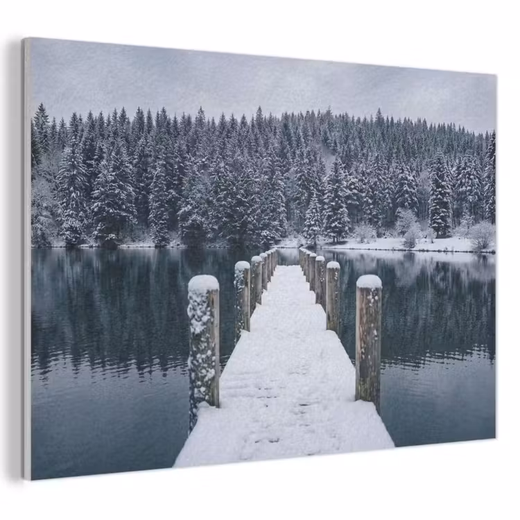 Akoestisch schilderij - Steiger - Meer - Sneeuw - Bergen - Rustgevend — 1