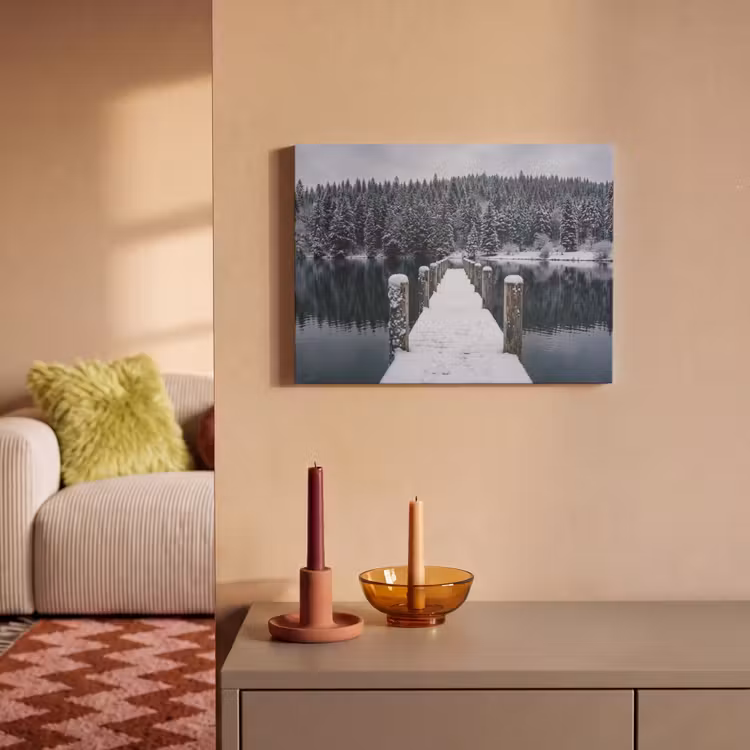 Akoestisch schilderij - Steiger - Meer - Sneeuw - Bergen - Rustgevend — 2