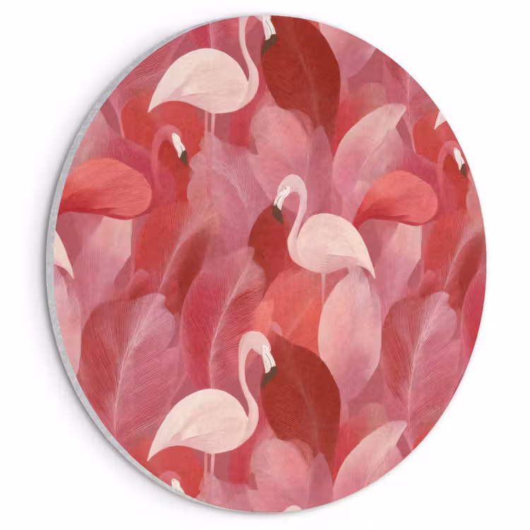 Akoestisch schilderij rond - Flamingo - Botanisch - Elegant - Roze - Rood — 1