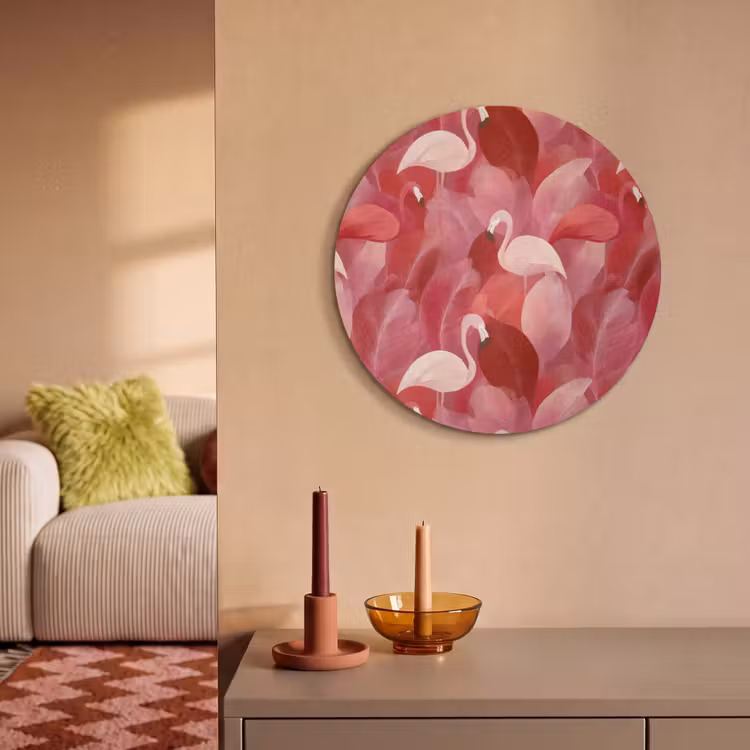 Akoestisch schilderij rond - Flamingo - Botanisch - Elegant - Roze - Rood — 3