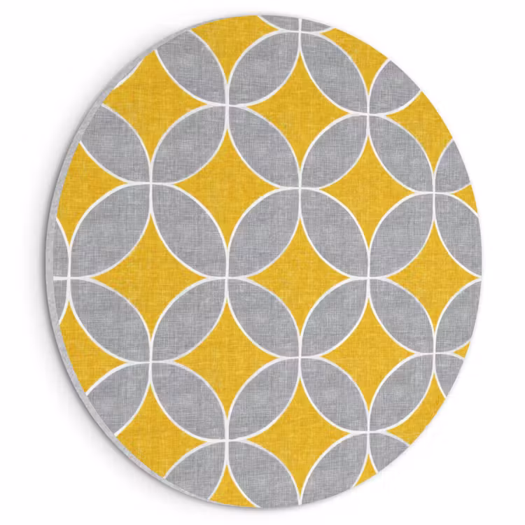 Akoestisch schilderij rond - Geometrisch - Cirkels - Textuur - Grijs - Geel — 1