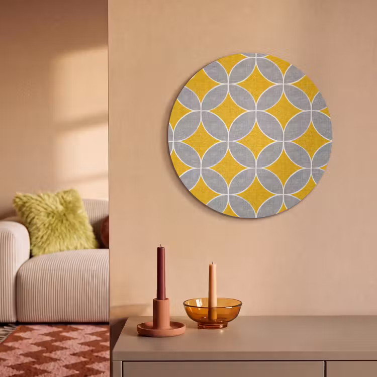 Akoestisch schilderij rond - Geometrisch - Cirkels - Textuur - Grijs - Geel — 3