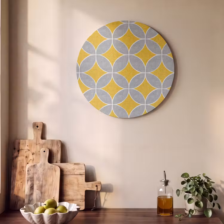 Akoestisch schilderij rond - Geometrisch - Cirkels - Textuur - Grijs - Geel — 4