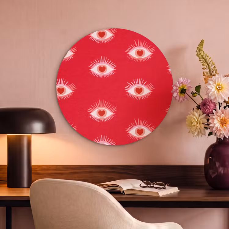 Akoestisch schilderij rond - Ogen - Hart - Abstract - Rood - Roze — 2