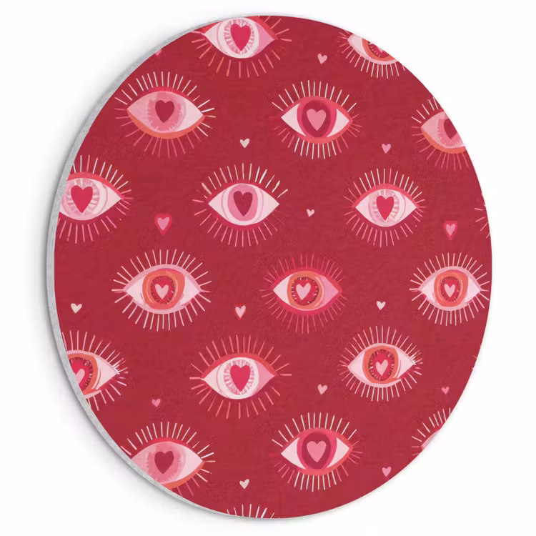 Akoestisch schilderij rond - Ogen - Patroon - Roze - Donkerrood — 1