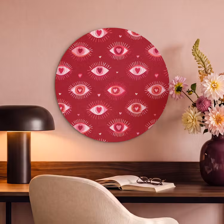 Akoestisch schilderij rond - Ogen - Patroon - Roze - Donkerrood — 2