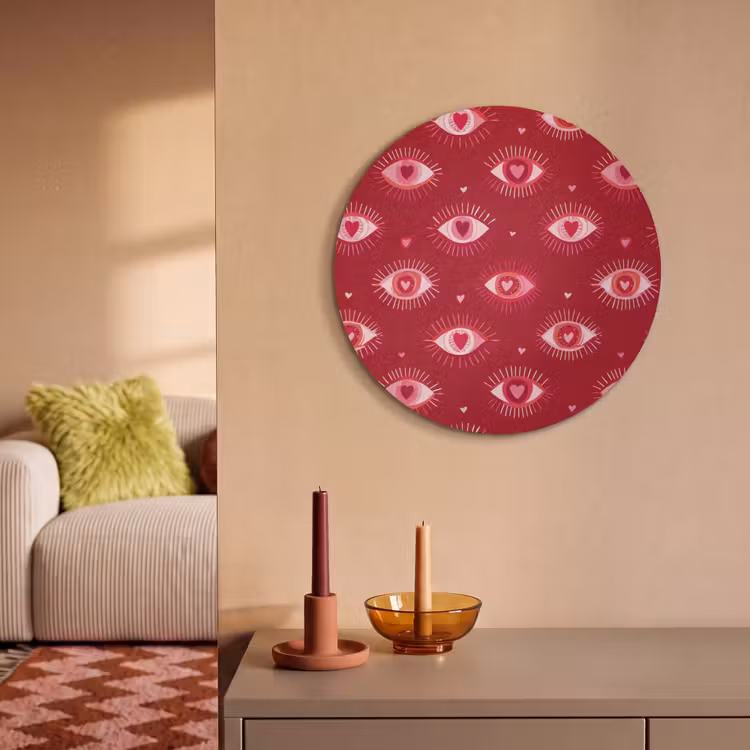 Akoestisch schilderij rond - Ogen - Patroon - Roze - Donkerrood — 3