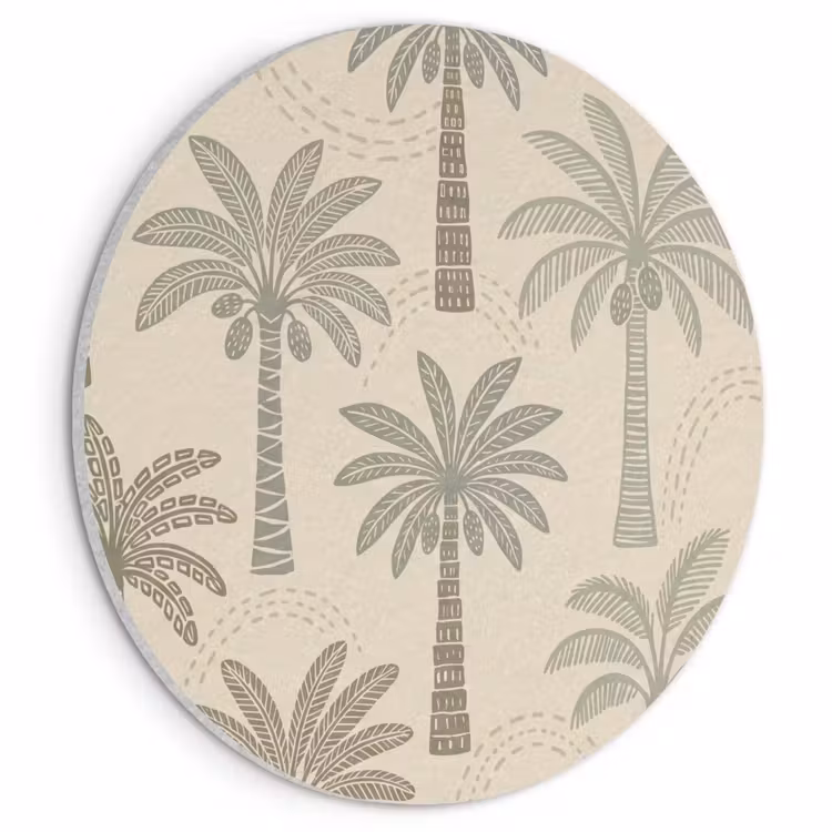 Akoestisch schilderij rond - Palmbomen - Patroon - Tropisch - Beige — 1