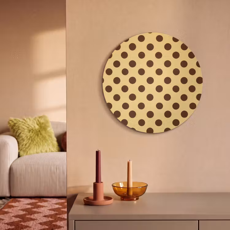 Akoestisch schilderij rond - Polka Dot - Stippen - Retro - Geel - Bruin — 3