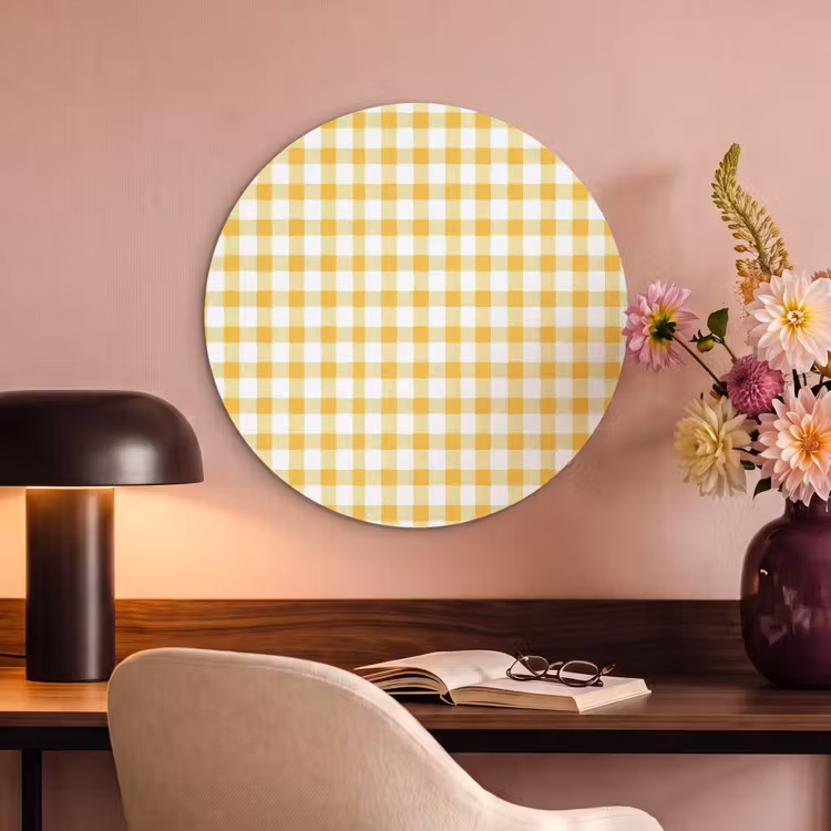 Akoestisch schilderij rond - Ruit - Gingham - Klassiek - Geel en Wit — 2