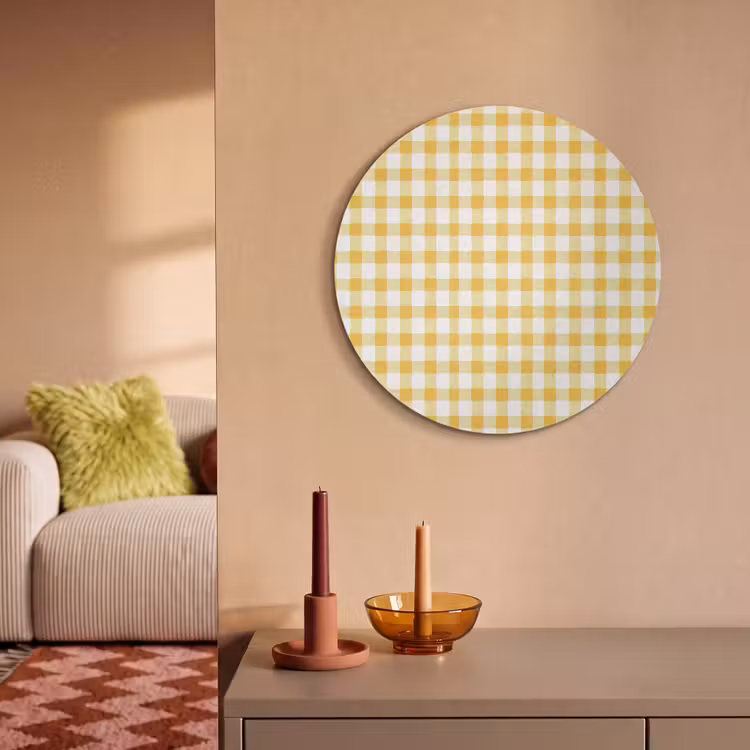 Akoestisch schilderij rond - Ruit - Gingham - Klassiek - Geel en Wit — 3