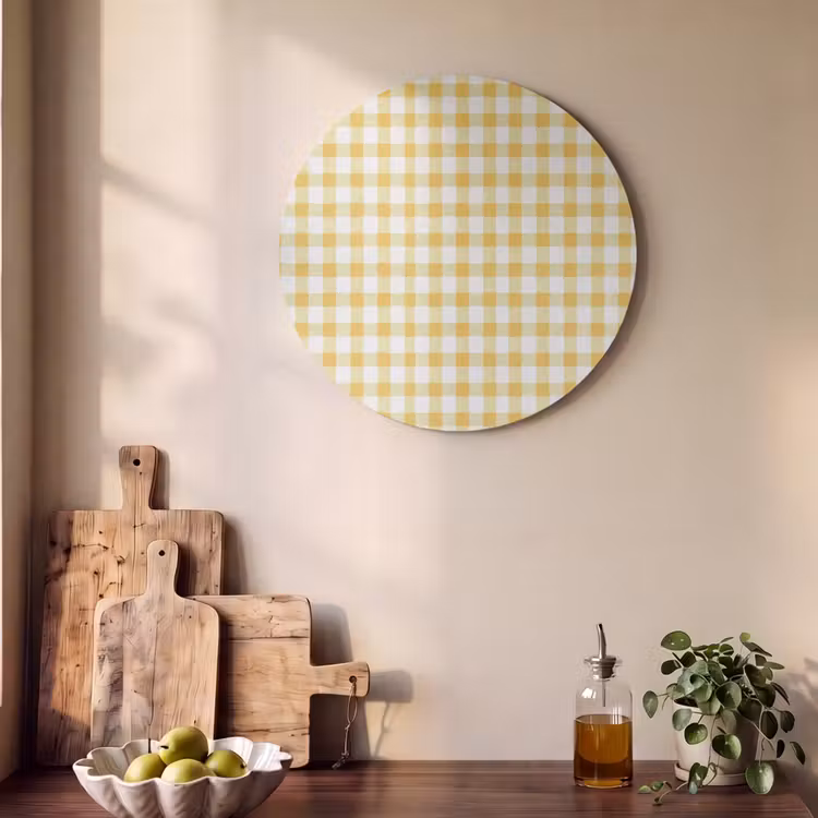 Akoestisch schilderij rond - Ruit - Gingham - Klassiek - Geel en Wit — 4