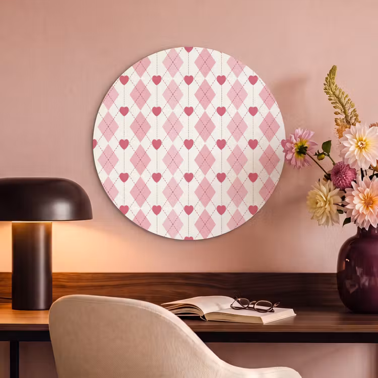 Akoestisch schilderij rond - Ruiten - Klassiek - Roze - Wit — 2