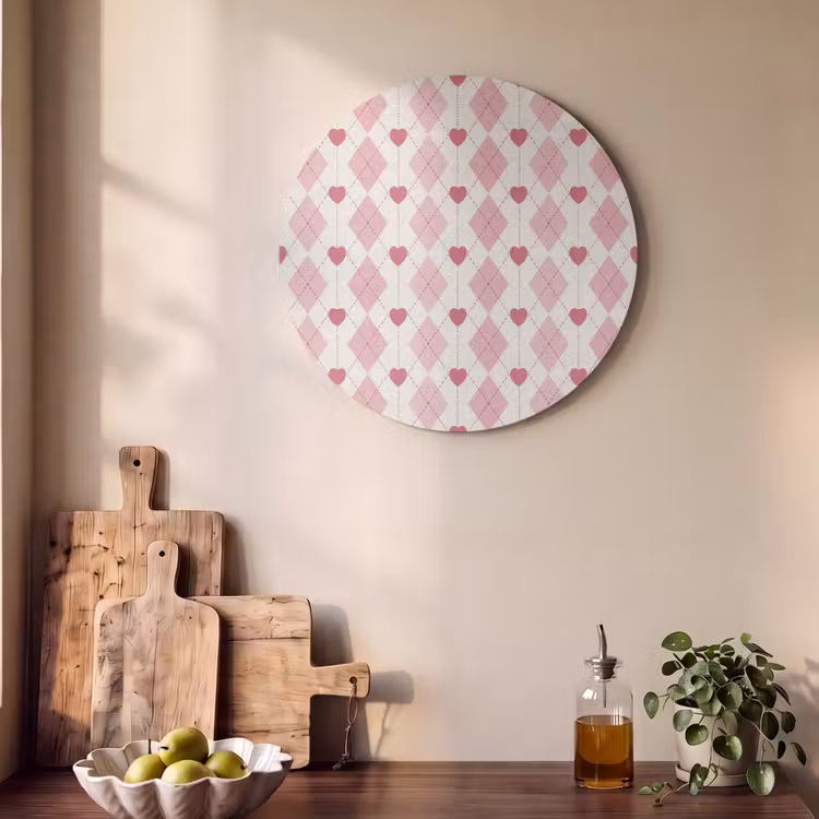 Akoestisch schilderij rond - Ruiten - Klassiek - Roze - Wit — 4
