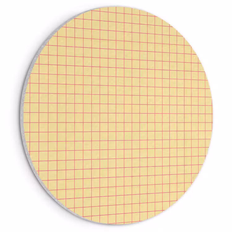 Akoestisch schilderij rond - Ruitjes - Grid - Minimalistisch - Geel - Roze — 1