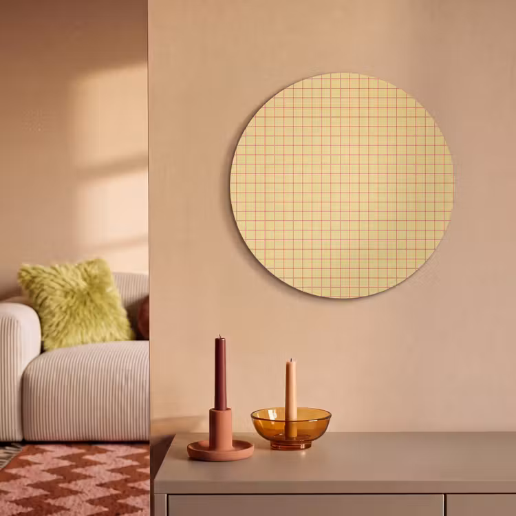Akoestisch schilderij rond - Ruitjes - Grid - Minimalistisch - Geel - Roze — 3