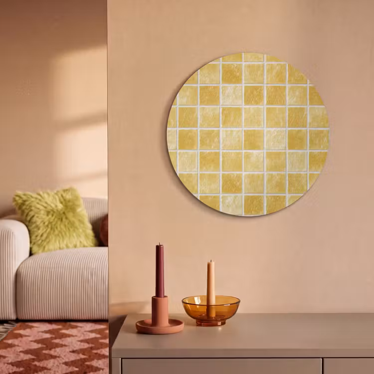 Akoestisch schilderij rond - Tegels - Mozaïek - Textuur - Goudgeel — 3