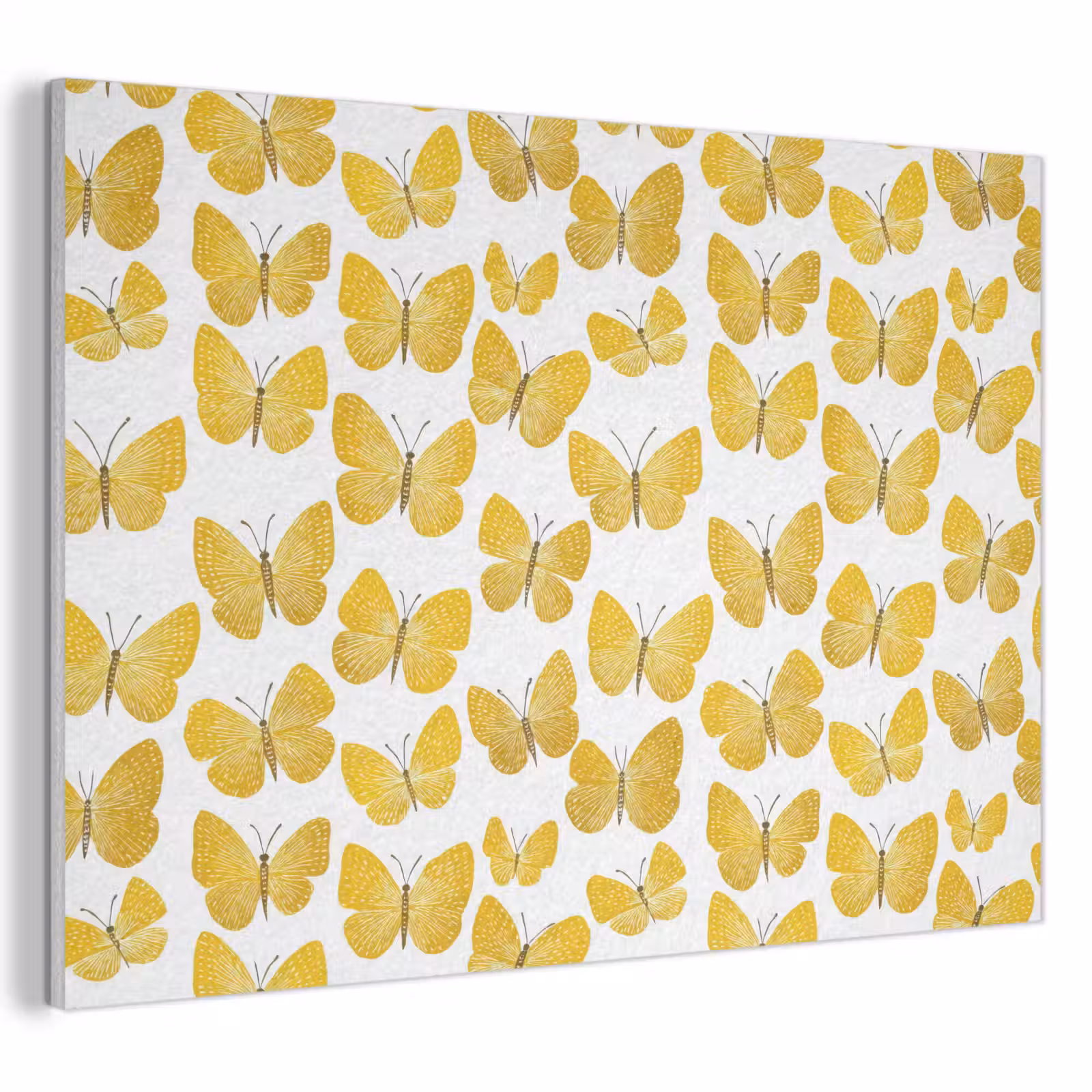 Akoestisch schilderij - Vlinders - Botanisch - Illustratie - Geel - Wit — 1