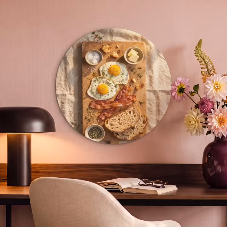 Akoestisch schilderij rond - Eten - Ontbijt - Hout - Rustiek - Geel — 2
