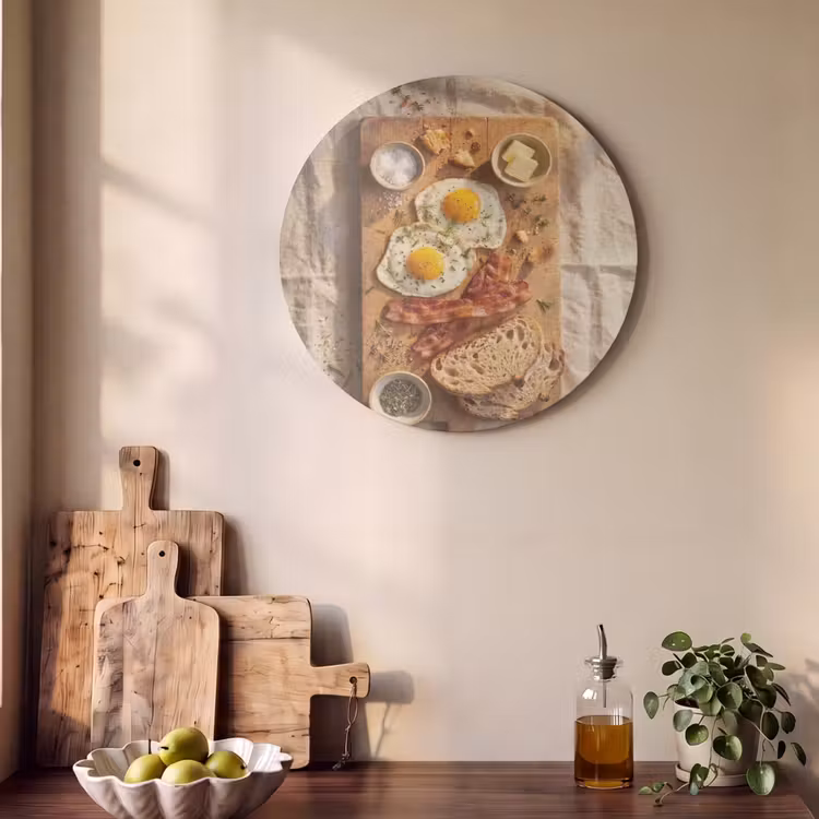 Akoestisch schilderij rond - Eten - Ontbijt - Hout - Rustiek - Geel — 4