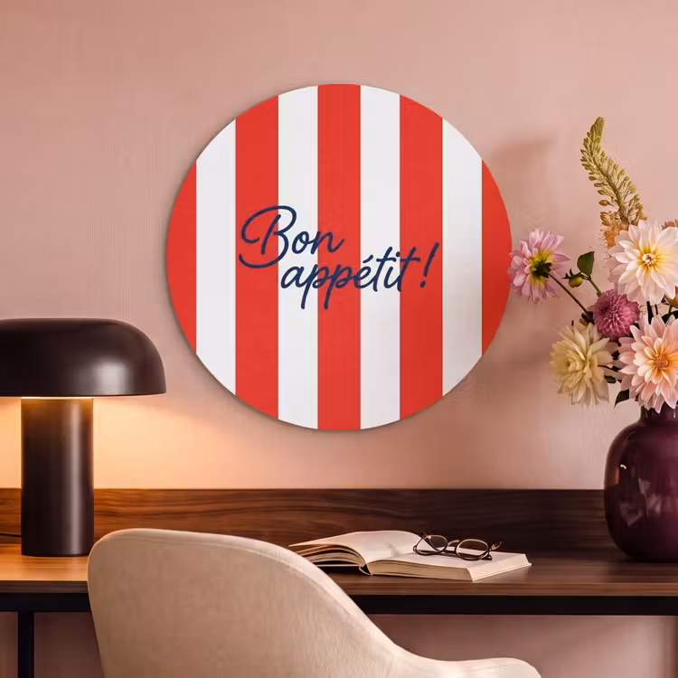 Akoestisch schilderij rond - Eten - Spreuk - Keuken - Grafisch - Rood-Wit — 2