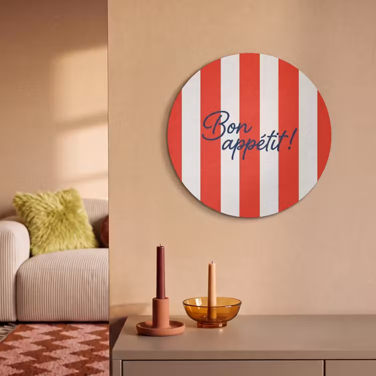 Akoestisch schilderij rond - Eten - Spreuk - Keuken - Grafisch - Rood-Wit — 3