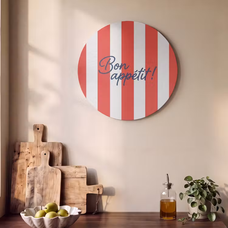 Akoestisch schilderij rond - Eten - Spreuk - Keuken - Grafisch - Rood-Wit — 4