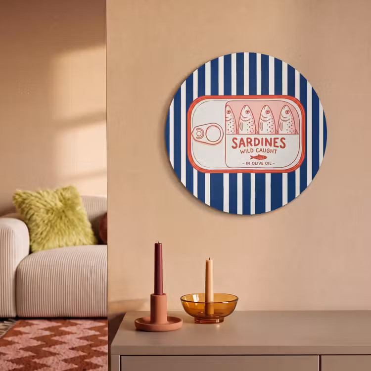 Akoestisch schilderij rond - Eten - Vis - Blik - Illustratie - Rood — 3