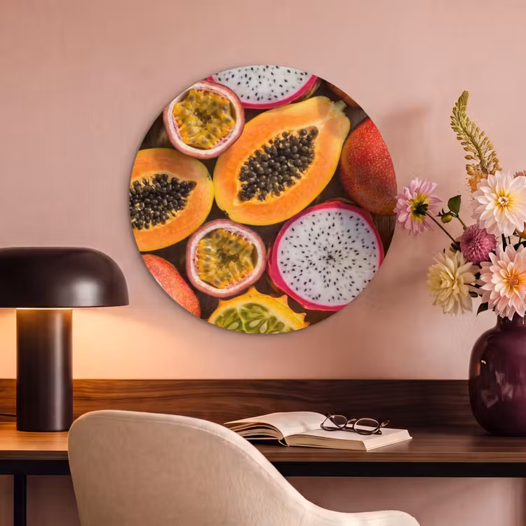 Akoestisch schilderij rond - Fruit - Geopend - Tropisch - Eten - Kleurrijk — 2
